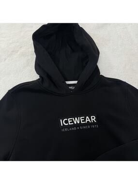 Hvalfjordur Icewear Unisex Hoodie Sweatshirt Black White Logo Adult Small